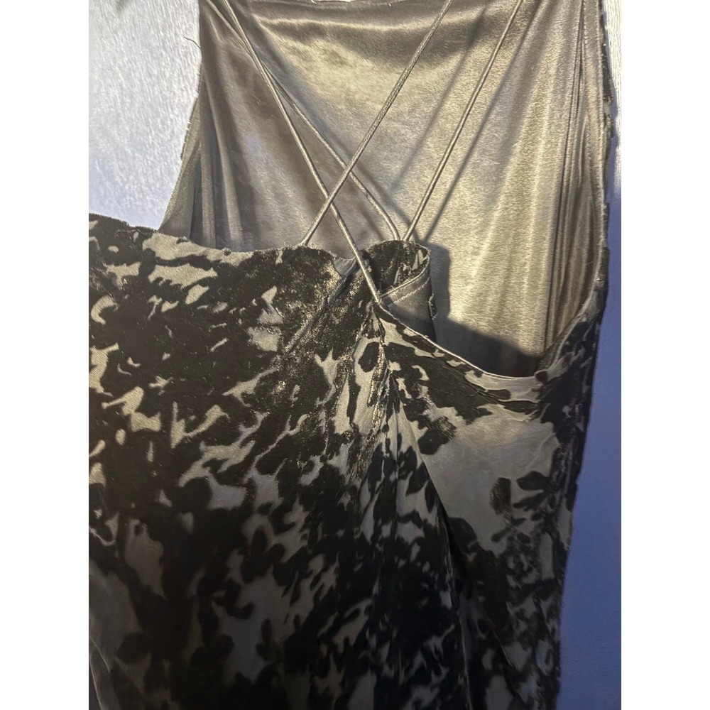 Vintage Y2K Express Silk Blend Burnout Velvet Floral Maxi Dress Pewter Black 7/8 - Picture 4 of 5